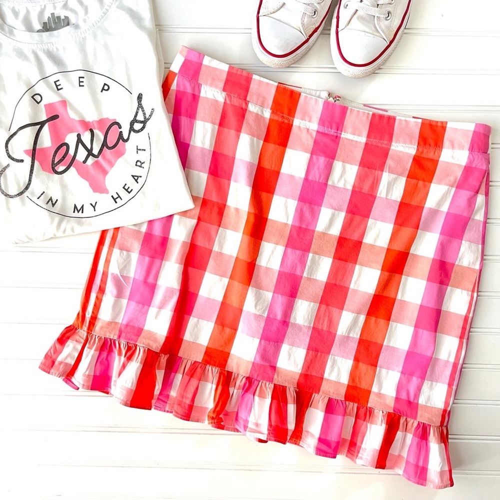 J. Crew Pink and Orange Checkered Skirt